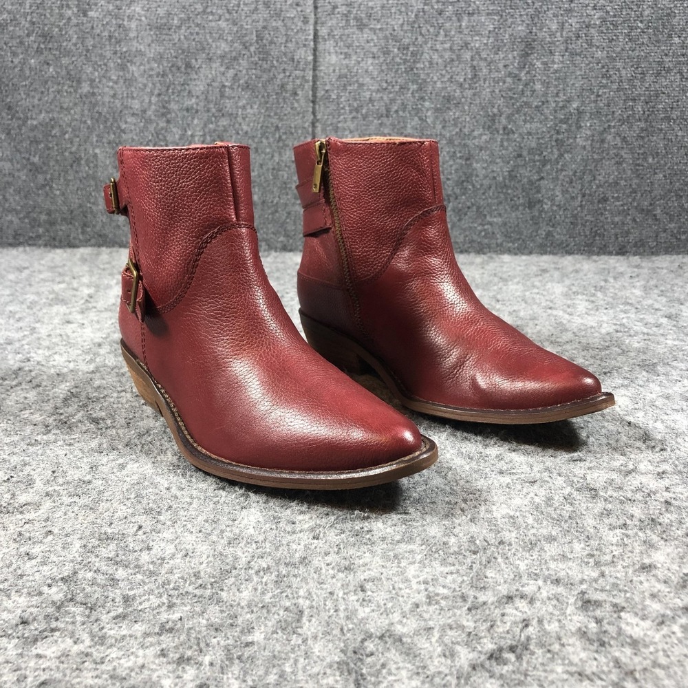 Lucky Brand Caelyn Booties Womens 6.5 Red Leather Zip Buckle LK-CAELYN‎